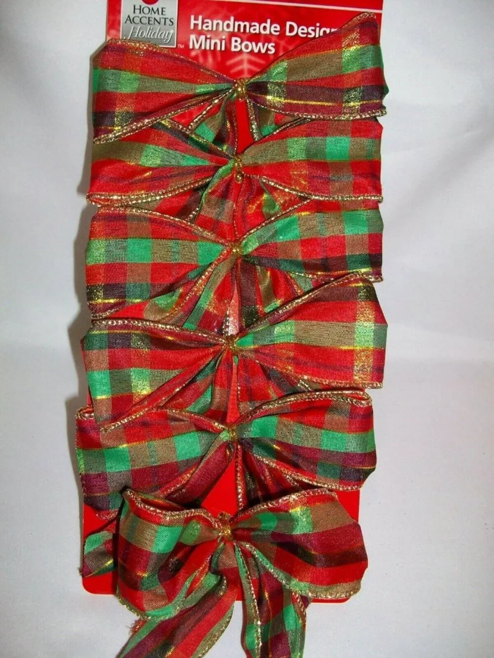 Set 6 Hand Made Red Plaid Christmas Wired Mini Bows Wreath Mailbox Holiday Green